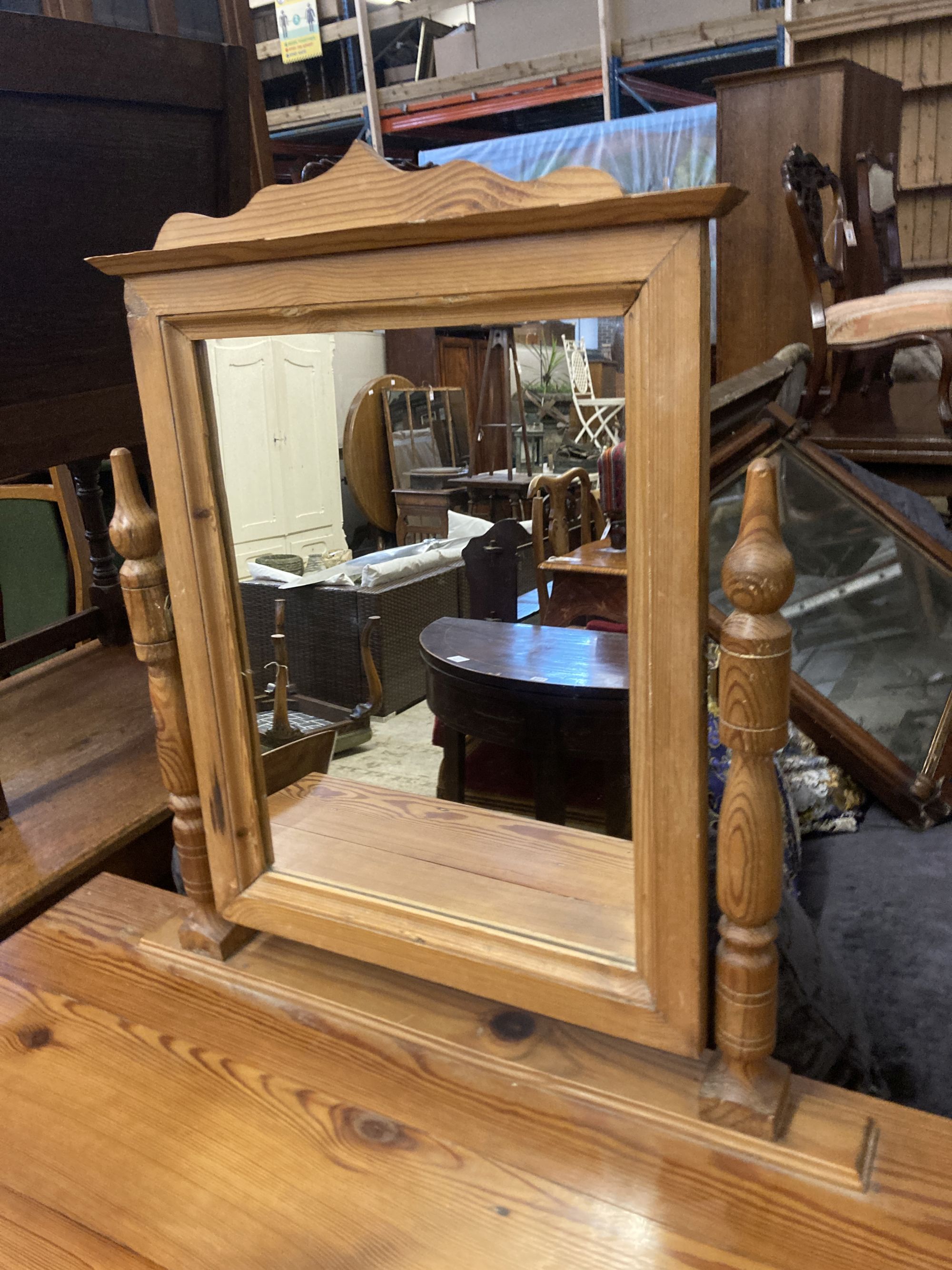 A pitched pine dressing table, width 96cm, depth 50cm, height 148cm